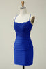 Load image into Gallery viewer, Stylish Sheath Spaghetti Straps Royal Blue Short Prom Dress with Appliques