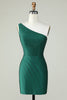 Load image into Gallery viewer, Sheath One Shoulder Dark Green Short Prom Dress with Beading