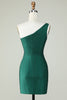 Load image into Gallery viewer, Sheath One Shoulder Dark Green Short Prom Dress with Beading