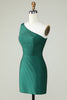 Load image into Gallery viewer, Sheath One Shoulder Dark Green Short Prom Dress with Beading