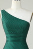 Load image into Gallery viewer, Sheath One Shoulder Dark Green Short Prom Dress with Beading