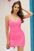 Load image into Gallery viewer, Sheath Spaghetti Straps Fuchsia Sequins Short Homecoming Dress