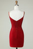 Load image into Gallery viewer, Sheath Spaghetti Straps Red Short Prom Dress with Beading