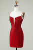 Load image into Gallery viewer, Sheath Spaghetti Straps Red Short Prom Dress with Beading