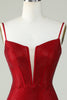 Load image into Gallery viewer, Sheath Spaghetti Straps Red Short Prom Dress with Beading