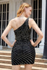 Load image into Gallery viewer, Black Sequins One Shoulder Short Prom Dress with Hollow-out