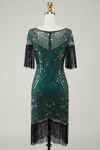 Dark Green Sequins 1920s Flapper Dress with Fringes