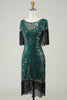 Load image into Gallery viewer, Dark Green Sequins 1920s Flapper Dress with Fringes