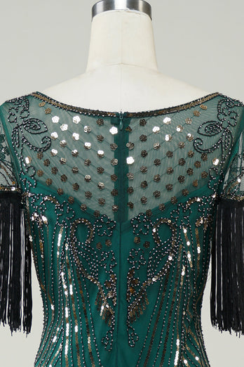 Dark Green Sequins 1920s Flapper Dress with Fringes