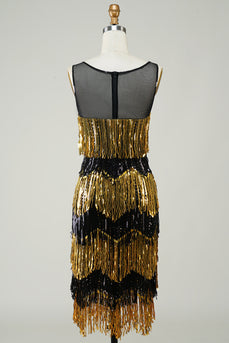 Golden Fringes Flapper Dress with Sequins