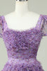 Load image into Gallery viewer, Floral A Line Purple Short Prom Dress with Ruffles