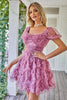 Load image into Gallery viewer, Floral A Line Dusty Rose Short Prom Dress with Ruffles