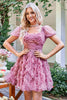 Load image into Gallery viewer, Floral A Line Dusty Rose Short Prom Dress with Ruffles