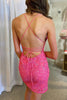 Load image into Gallery viewer, Glitter Pink Beaded Tight Sequins Short Party Dress