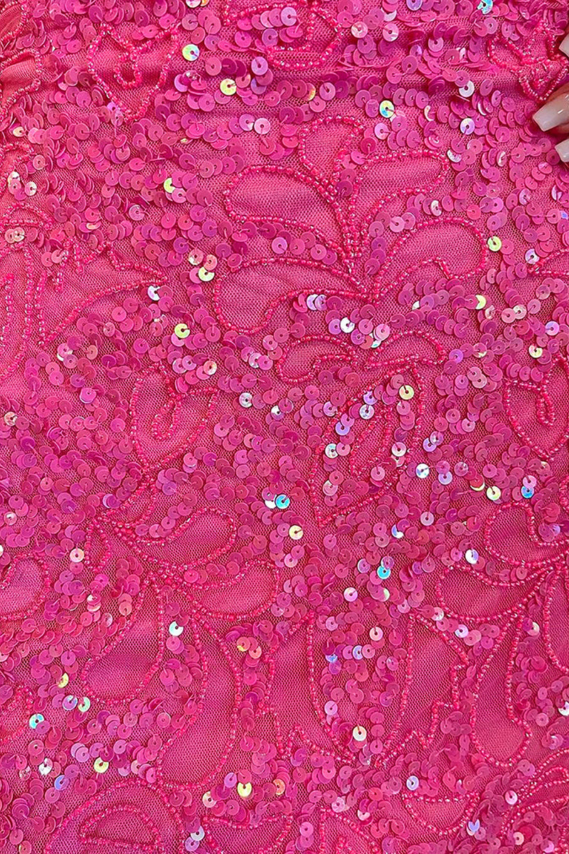 Load image into Gallery viewer, Glitter Pink Beaded Tight Sequins Short Party Dress