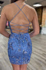 Load image into Gallery viewer, Sparkly Blue Sequined Beaded Backless Tight Short Party Dress