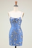 Load image into Gallery viewer, Sparkly Blue Sequined Beaded Backless Tight Short Party Dress