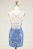 Load image into Gallery viewer, Sparkly Blue Sequined Beaded Backless Tight Short Party Dress