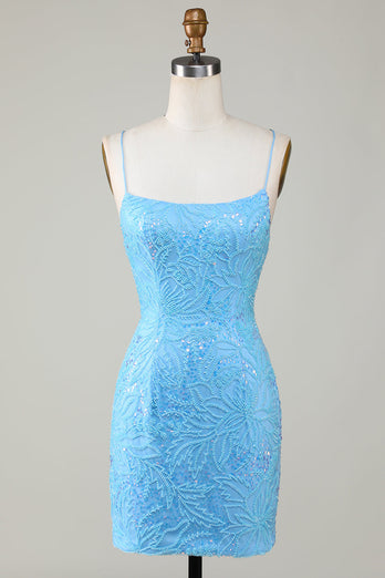 Sparkly Blue Beaded Tight Short Party Dress