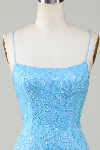 Sparkly Blue Beaded Tight Short Party Dress