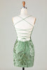 Load image into Gallery viewer, Sparkly Green Beaded Backless Tight Sequins Short Party Dress