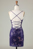 Load image into Gallery viewer, Glitter Purple Beaded Sequins Tight Short Butterflies Party Dress