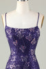 Load image into Gallery viewer, Glitter Purple Beaded Sequins Tight Short Butterflies Party Dress