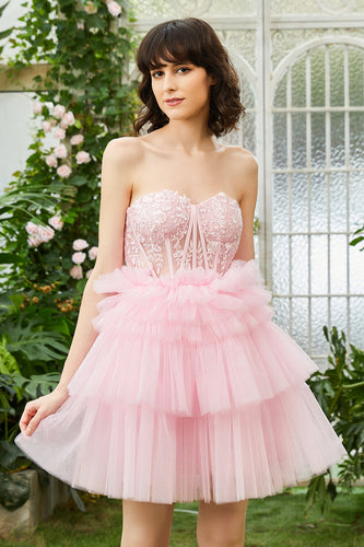 A-Line Sweetheart Pink Short Prom Dress