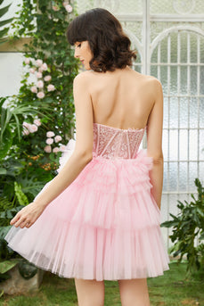 A-Line Sweetheart Pink Short Prom Dress