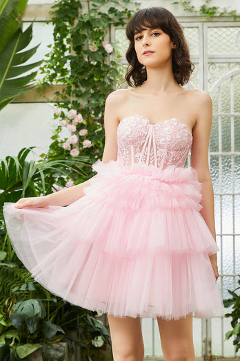 A-Line Sweetheart Pink Short Prom Dress