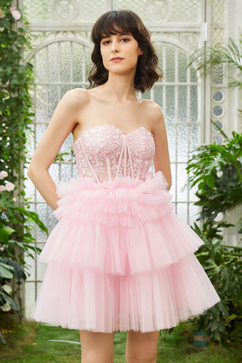 A-Line Sweetheart Pink Short Prom Dress