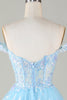 Load image into Gallery viewer, Glitter Blue Asymmetrical A-Line Short Lace Party Dress