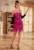 Load image into Gallery viewer, Sheath Spaghetti Straps Fuchsia Sequins 1920s Party Dress with Fringe