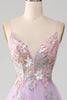 Load image into Gallery viewer, Glitter A-Line Spaghetti Straps Lilac Long Prom Dress with Flowers