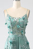 Load image into Gallery viewer, Glitter Grey Green Lace Flower Long Corset Prom Dress