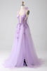 Load image into Gallery viewer, Grey Purple A-Line Halter Neck Beaded Long Prom Dress