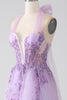 Load image into Gallery viewer, Grey Purple A-Line Halter Neck Beaded Long Prom Dress