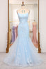 Load image into Gallery viewer, Blue Mermaid Spaghetti Straps Long Prom Dress With Appliques