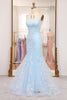 Load image into Gallery viewer, Blue Mermaid Spaghetti Straps Long Prom Dress With Appliques