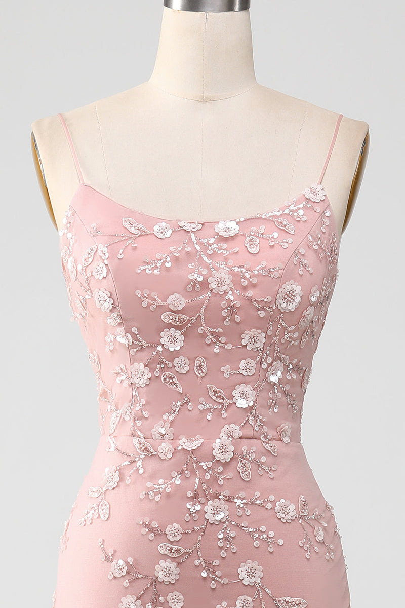 Load image into Gallery viewer, Mermiad Blush Spaghetti Straps Prom Dress with Appliques