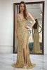 Load image into Gallery viewer, Glitter Golden Mermaid Backless Long Prom Dress With Slit