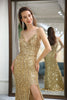 Load image into Gallery viewer, Glitter Golden Mermaid Backless Long Prom Dress With Slit