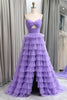 Load image into Gallery viewer, Purple Tulle A Line Tiered Long Prom Dress With Front Slit