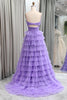 Load image into Gallery viewer, Purple Tulle A Line Tiered Long Prom Dress With Front Slit