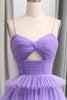 Load image into Gallery viewer, Purple Tulle A Line Tiered Long Prom Dress With Front Slit