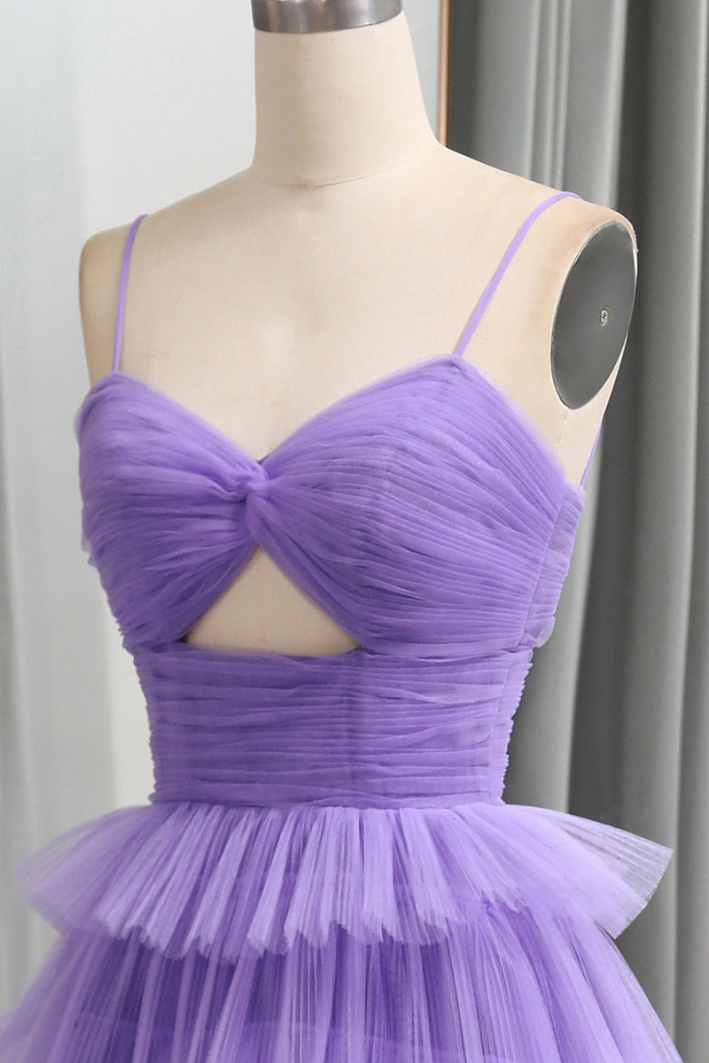 Load image into Gallery viewer, Purple Tulle A Line Tiered Long Prom Dress With Front Slit