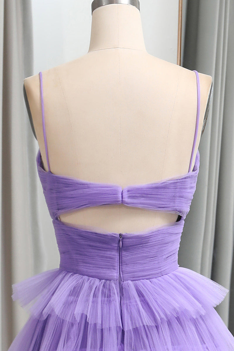 Load image into Gallery viewer, Purple Tulle A Line Tiered Long Prom Dress With Front Slit