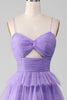 Load image into Gallery viewer, Purple Tulle A-Line Tiered Long Prom Dress with Slit