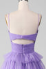 Load image into Gallery viewer, Purple Tulle A-Line Tiered Long Prom Dress with Slit