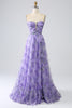 Load image into Gallery viewer, Printed Lavender Off the Shoulder A line Prom Dress with Removable Sleeves